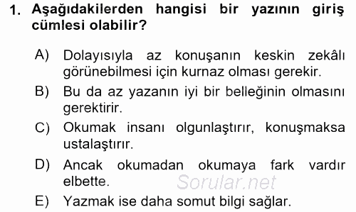 Türk Dili 2 2017 - 2018 Ara Sınavı 1.Soru
