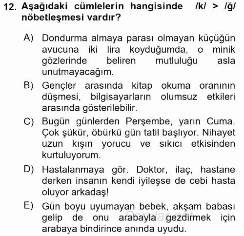 Türk Dili 2 2017 - 2018 Ara Sınavı 12.Soru