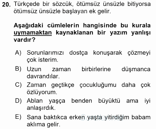Türk Dili 2 2017 - 2018 Ara Sınavı 20.Soru