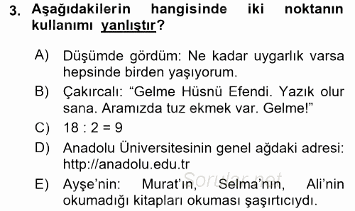 Türk Dili 2 2017 - 2018 Ara Sınavı 3.Soru