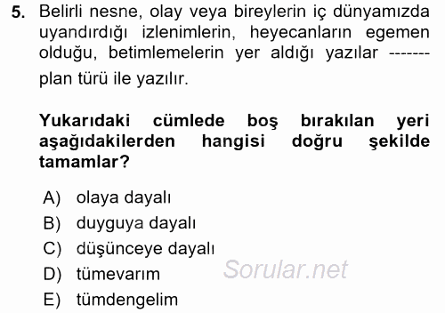 Türk Dili 2 2017 - 2018 Ara Sınavı 5.Soru