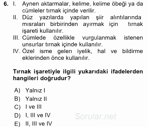 Türk Dili 2 2017 - 2018 Ara Sınavı 6.Soru