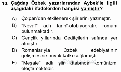 Çağdaş Türk Edebiyatları 2 2016 - 2017 Ara Sınavı 10.Soru