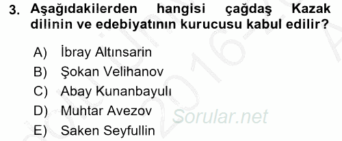 Çağdaş Türk Edebiyatları 2 2016 - 2017 Ara Sınavı 3.Soru