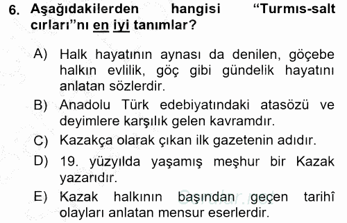 Çağdaş Türk Edebiyatları 2 2016 - 2017 Ara Sınavı 6.Soru
