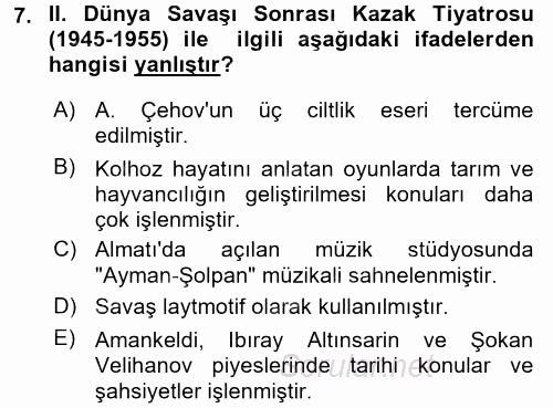 Çağdaş Türk Edebiyatları 2 2016 - 2017 Ara Sınavı 7.Soru