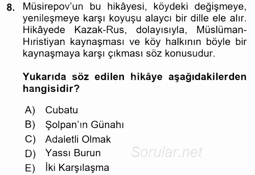 Çağdaş Türk Edebiyatları 2 2016 - 2017 Ara Sınavı 8.Soru
