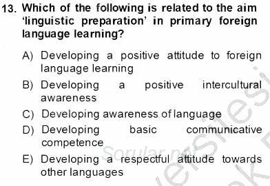 Çocuklara Yabancı Dil Öğretimi 1 2013 - 2014 Tek Ders Sınavı 13.Soru