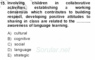 Çocuklara Yabancı Dil Öğretimi 1 2013 - 2014 Tek Ders Sınavı 15.Soru
