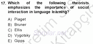 Çocuklara Yabancı Dil Öğretimi 1 2013 - 2014 Tek Ders Sınavı 17.Soru