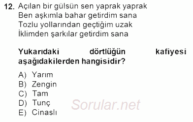Yeni Türk Edebiyatına Giriş 2 2014 - 2015 Dönem Sonu Sınavı 12.Soru