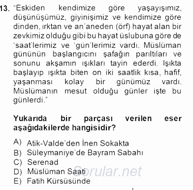 Yeni Türk Edebiyatına Giriş 2 2014 - 2015 Dönem Sonu Sınavı 13.Soru