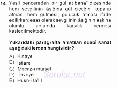 Yeni Türk Edebiyatına Giriş 2 2014 - 2015 Dönem Sonu Sınavı 14.Soru