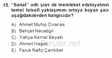 Yeni Türk Edebiyatına Giriş 2 2014 - 2015 Dönem Sonu Sınavı 15.Soru