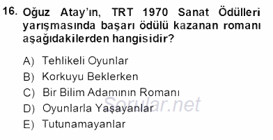 Yeni Türk Edebiyatına Giriş 2 2014 - 2015 Dönem Sonu Sınavı 16.Soru
