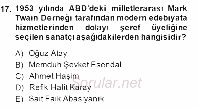 Yeni Türk Edebiyatına Giriş 2 2014 - 2015 Dönem Sonu Sınavı 17.Soru