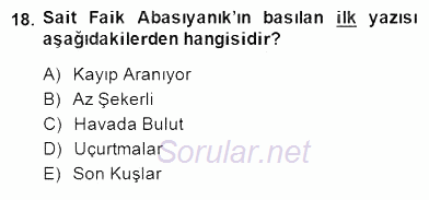 Yeni Türk Edebiyatına Giriş 2 2014 - 2015 Dönem Sonu Sınavı 18.Soru