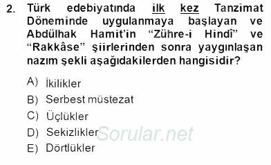 Yeni Türk Edebiyatına Giriş 2 2014 - 2015 Dönem Sonu Sınavı 2.Soru