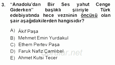 Yeni Türk Edebiyatına Giriş 2 2014 - 2015 Dönem Sonu Sınavı 3.Soru