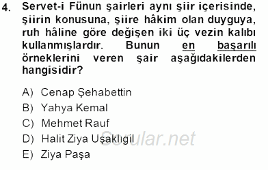 Yeni Türk Edebiyatına Giriş 2 2014 - 2015 Dönem Sonu Sınavı 4.Soru
