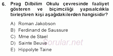 Yeni Türk Edebiyatına Giriş 2 2014 - 2015 Dönem Sonu Sınavı 6.Soru