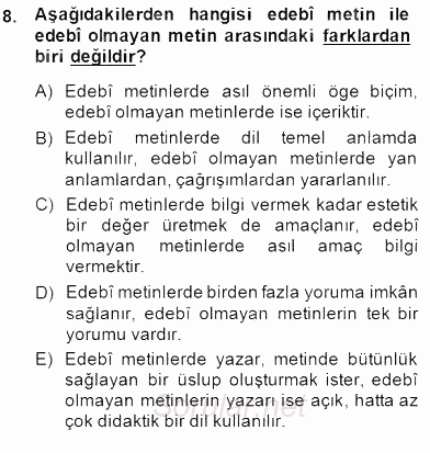 Yeni Türk Edebiyatına Giriş 2 2014 - 2015 Dönem Sonu Sınavı 8.Soru