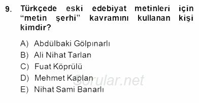 Yeni Türk Edebiyatına Giriş 2 2014 - 2015 Dönem Sonu Sınavı 9.Soru