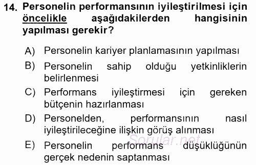 Performans Yönetimi 2015 - 2016 Dönem Sonu Sınavı 14.Soru
