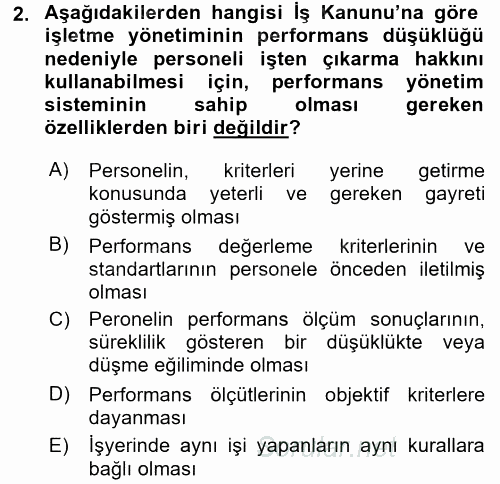 Performans Yönetimi 2015 - 2016 Dönem Sonu Sınavı 2.Soru