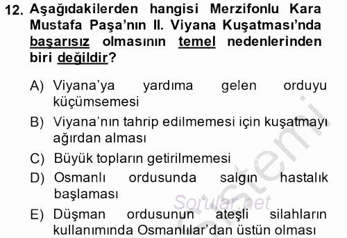 Osmanlı Tarihi (1566-1789) 2014 - 2015 Dönem Sonu Sınavı 12.Soru