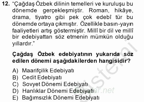 Çağdaş Türk Edebiyatları 2 2014 - 2015 Ara Sınavı 12.Soru