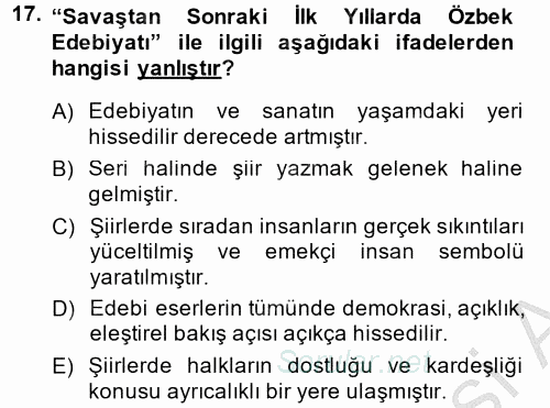 Çağdaş Türk Edebiyatları 2 2014 - 2015 Ara Sınavı 17.Soru