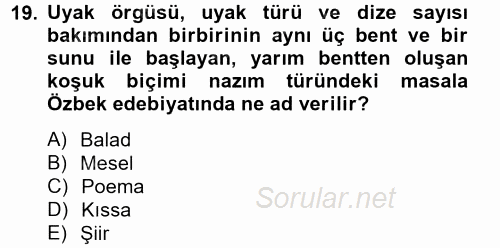 Çağdaş Türk Edebiyatları 2 2014 - 2015 Ara Sınavı 19.Soru