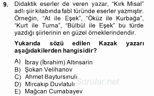 Çağdaş Türk Edebiyatları 2 2014 - 2015 Ara Sınavı 9.Soru