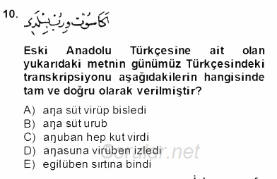 XIV-XV. Yüzyıllar Türk Dili 2013 - 2014 Dönem Sonu Sınavı 10.Soru
