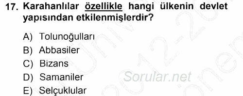 Türk İdare Tarihi 2012 - 2013 Dönem Sonu Sınavı 17.Soru