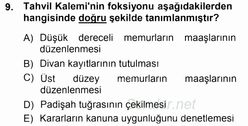 Türk İdare Tarihi 2012 - 2013 Dönem Sonu Sınavı 9.Soru