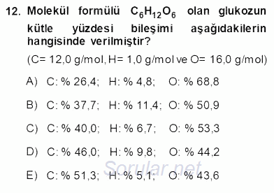 Genel Kimya 1 2013 - 2014 Ara Sınavı 12.Soru