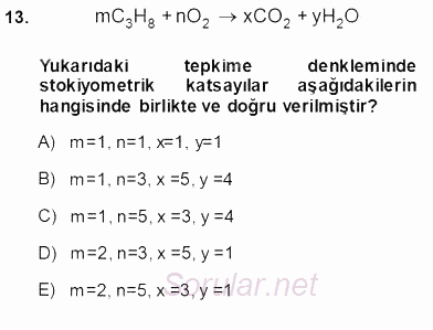 Genel Kimya 1 2013 - 2014 Ara Sınavı 13.Soru