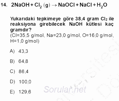 Genel Kimya 1 2013 - 2014 Ara Sınavı 14.Soru