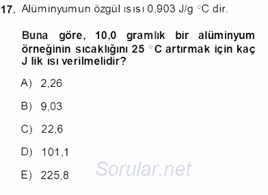 Genel Kimya 1 2013 - 2014 Ara Sınavı 17.Soru