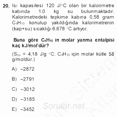 Genel Kimya 1 2013 - 2014 Ara Sınavı 20.Soru