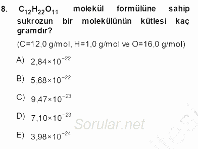 Genel Kimya 1 2013 - 2014 Ara Sınavı 8.Soru