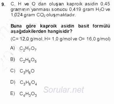 Genel Kimya 1 2013 - 2014 Ara Sınavı 9.Soru