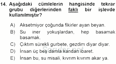 Türkçe Cümle Bilgisi 1 2016 - 2017 Ara Sınavı 14.Soru