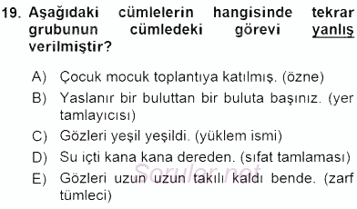 Türkçe Cümle Bilgisi 1 2016 - 2017 Ara Sınavı 19.Soru