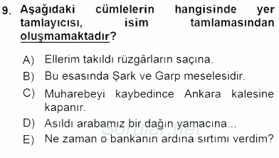 Türkçe Cümle Bilgisi 1 2016 - 2017 Ara Sınavı 9.Soru