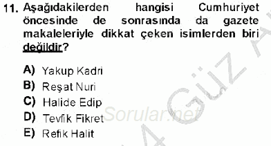 Cumhuriyet Dönemi Türk Nesri 2013 - 2014 Ara Sınavı 11.Soru
