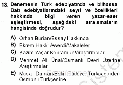 Cumhuriyet Dönemi Türk Nesri 2013 - 2014 Ara Sınavı 13.Soru