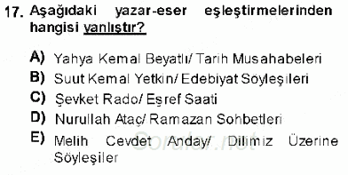 Cumhuriyet Dönemi Türk Nesri 2013 - 2014 Ara Sınavı 17.Soru